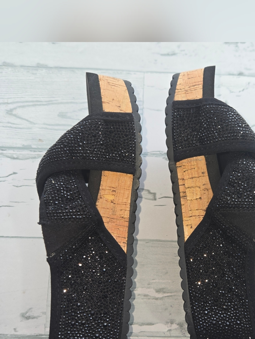 GB girls Black Glitter Cork Platform Slide Sandals Girls Size 1 - Picture 4 of 8